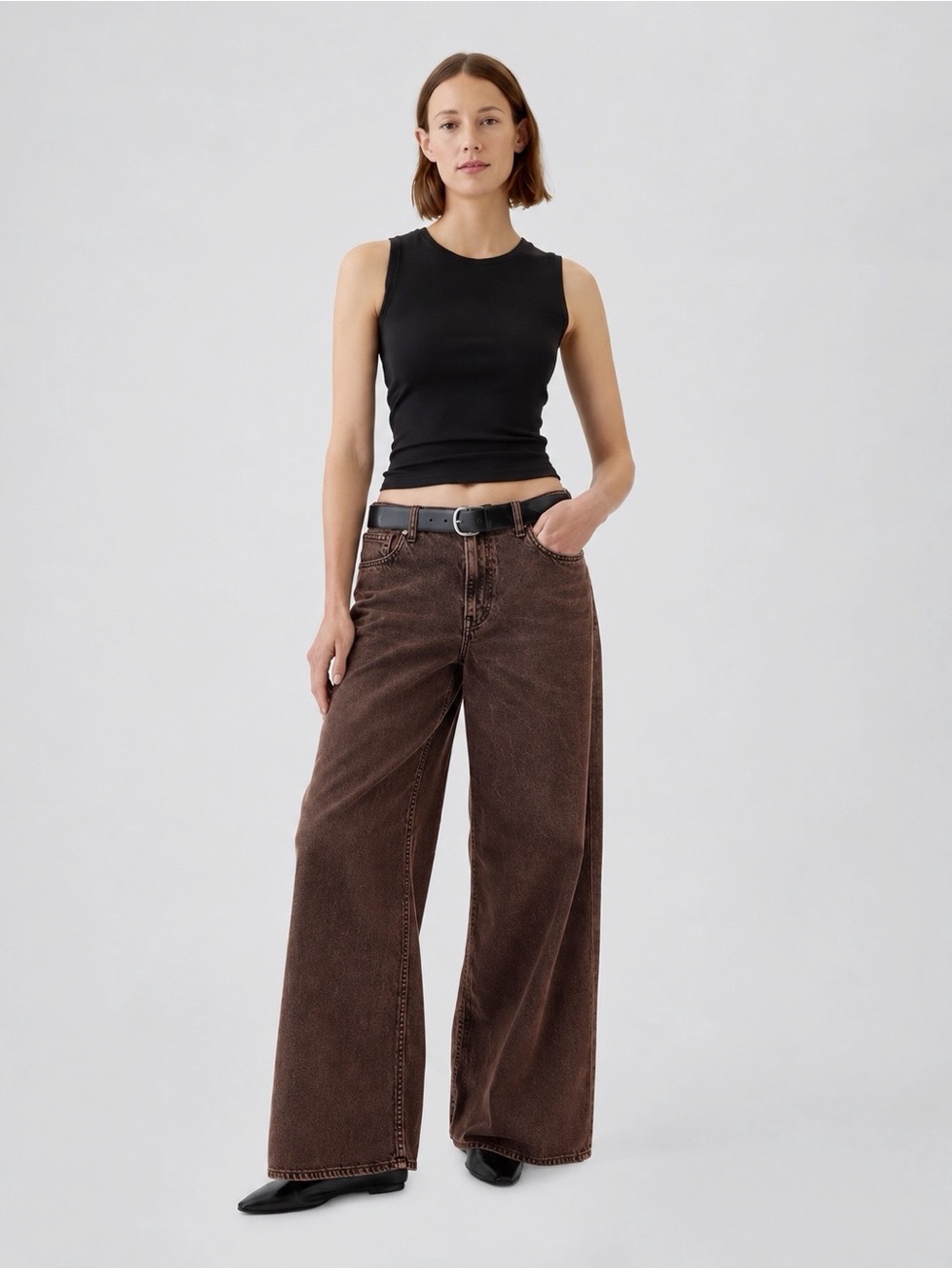 GAP Woman Brown Mid Rise Ultra Soft Baggy Jeans US31 Classic Contemporary Chic